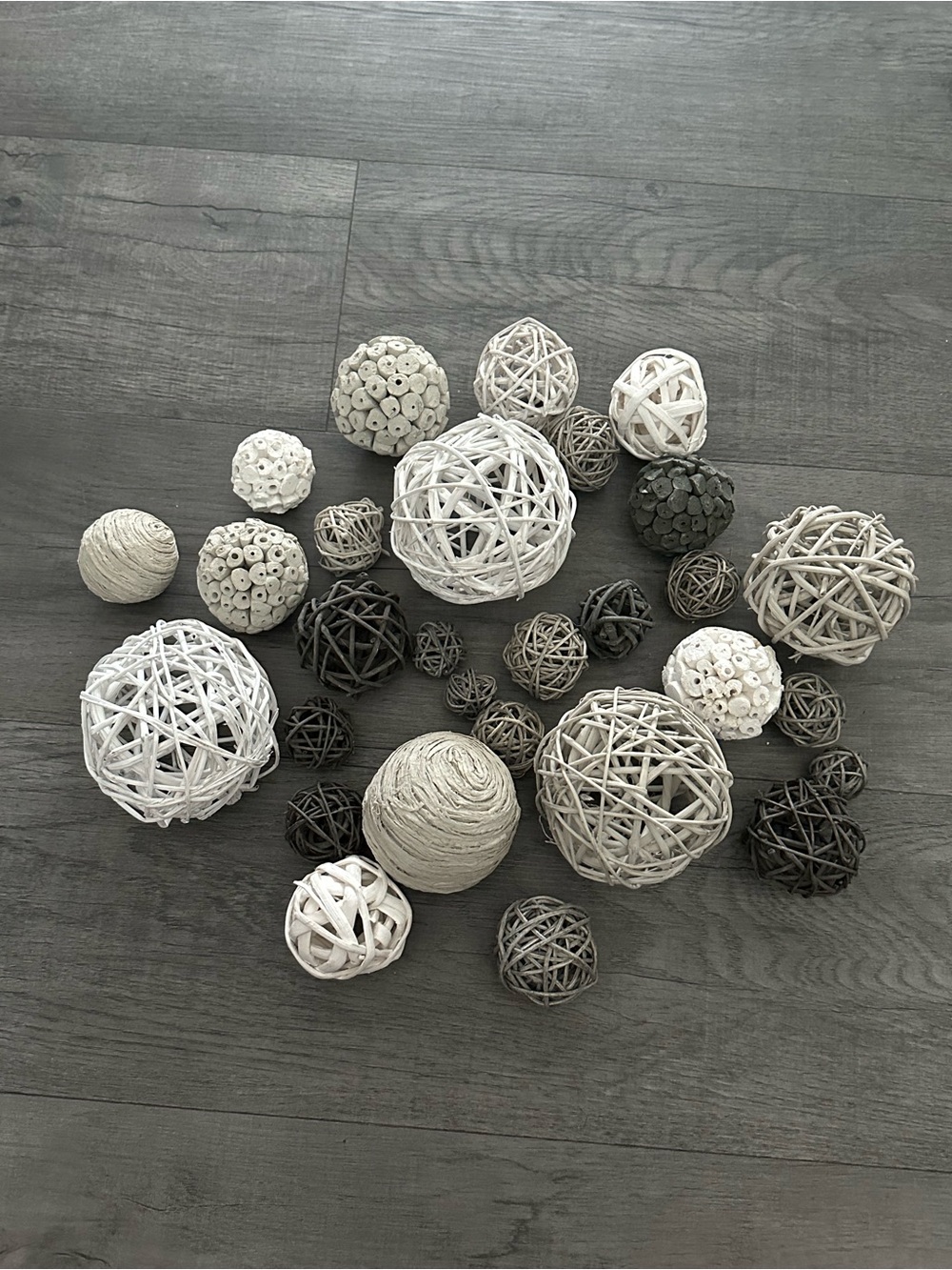 Gray and white decorative spheres